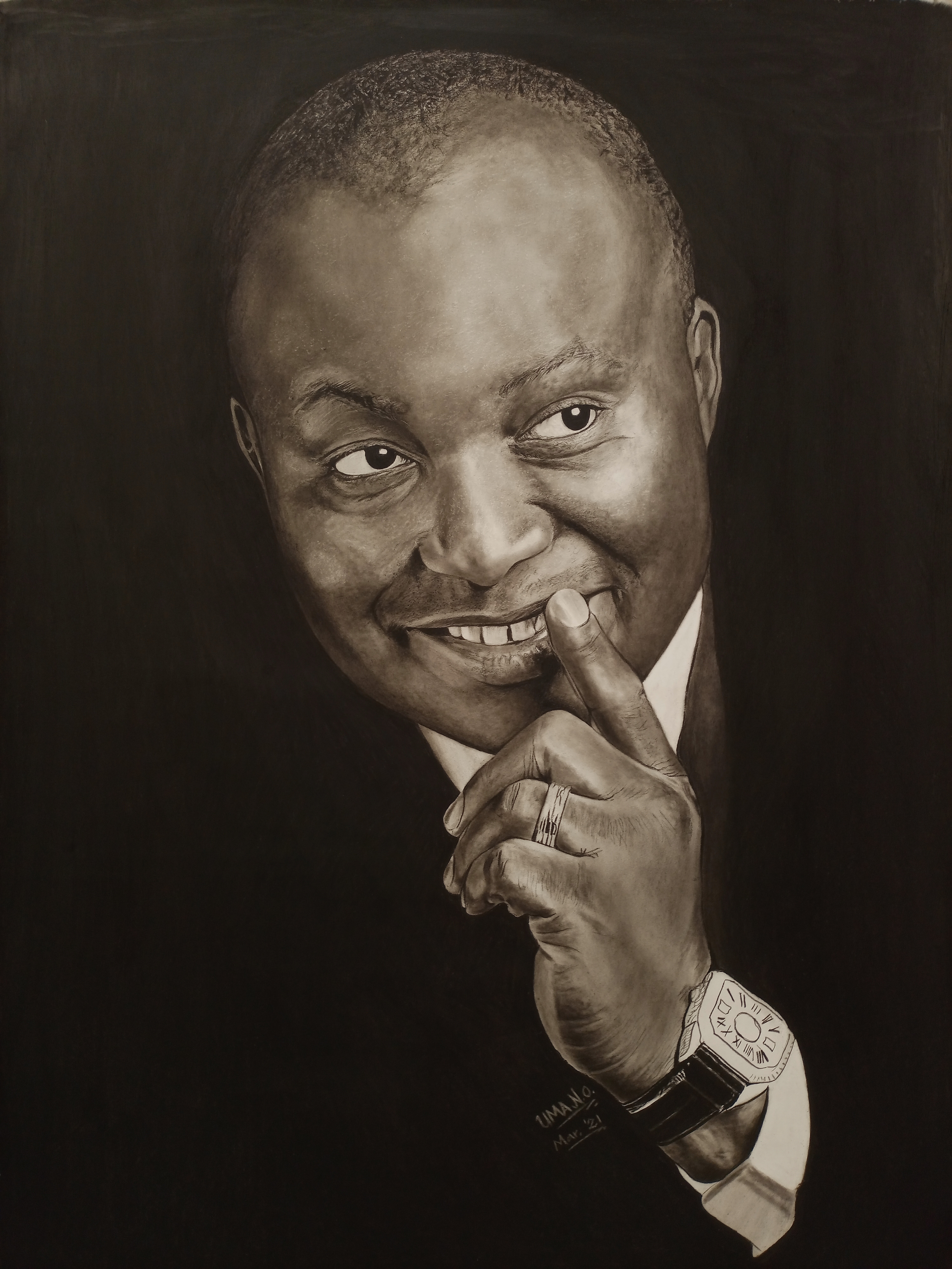 Portrait of Late Senator Ifeanyi Ubah — 30x40in charcoal drawing by Nnanna Okorie Uma